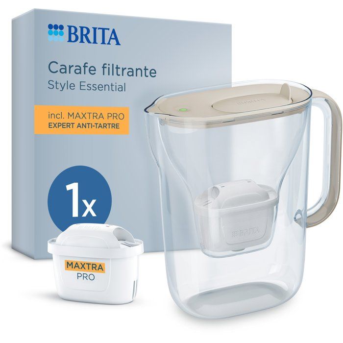 BRITA Water Filter Jug - Essential Style Sand - 2.4 L Capacity (1.4 L Filtered Water) - 1 Month MAXTRA PRO EXPERT ANTI-LIMESCALE