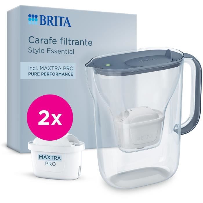 BRITA Essential Style Water Filter Jug - Mineral Blue - 2.4 L Capacity (1.4 L Filtered Water) - 2 Maxtra Pro Pure Filters