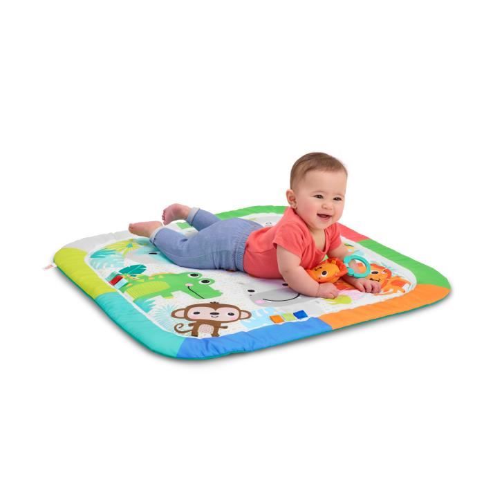 BRIGHT STARTS Tapis de sol éveil bébé évolutif pliable- Jungle Bleu- arche avec jouets sensoriels et musicaux, miroir