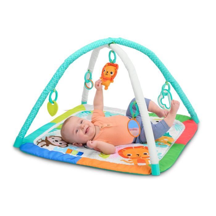 BRIGHT STARTS Tapis de sol éveil bébé évolutif pliable- Jungle Bleu- arche avec jouets sensoriels et musicaux, miroir