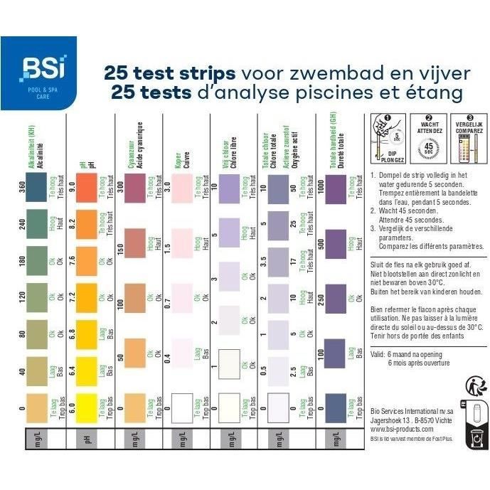 BSI Test Strips - Measures Water Quality - 7 in 1 - 25 Strips