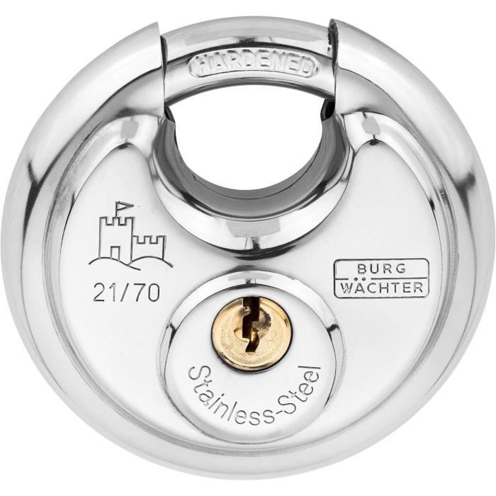 Cylindrical Padlock - BURG WACHTER - 21 70 SB - Stainless Steel 70 mm, Key Opening