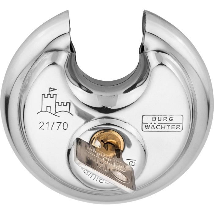 Cylindrical Padlock - BURG WACHTER - 21 70 SB - Stainless Steel 70 mm, Key Opening