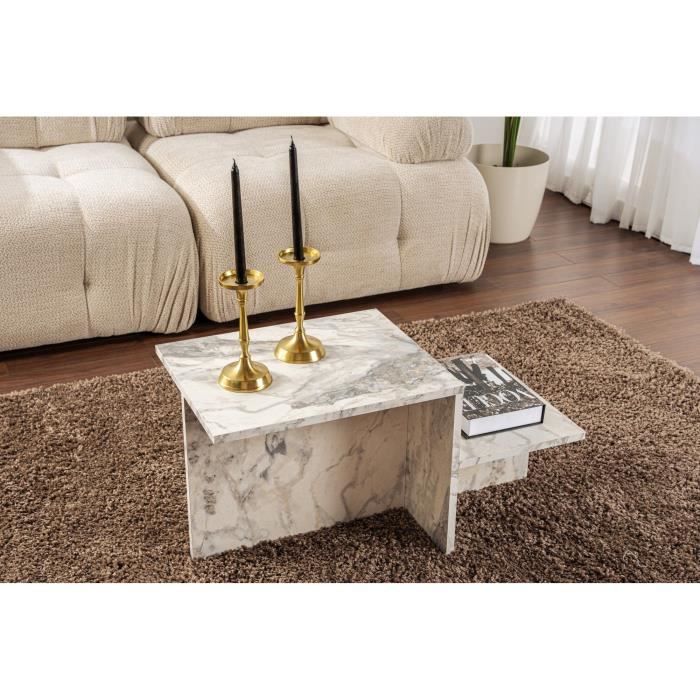 HARMONY Coffee Table - Rectangular - Freesia Marble Effect - 80 x 40 x 40 cm