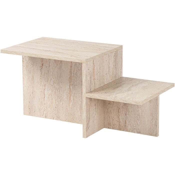 HARMONY Coffee Table - Rectangular - Travertine Effect - 80 x 40 x 40 cm