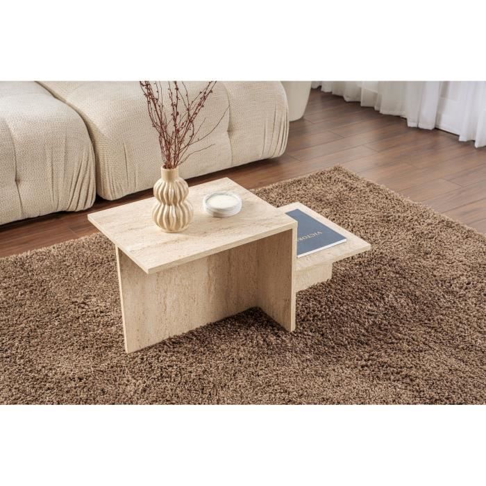 HARMONY Coffee Table - Rectangular - Travertine Effect - 80 x 40 x 40 cm