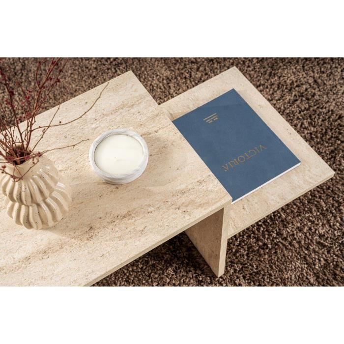 HARMONY Coffee Table - Rectangular - Travertine Effect - 80 x 40 x 40 cm