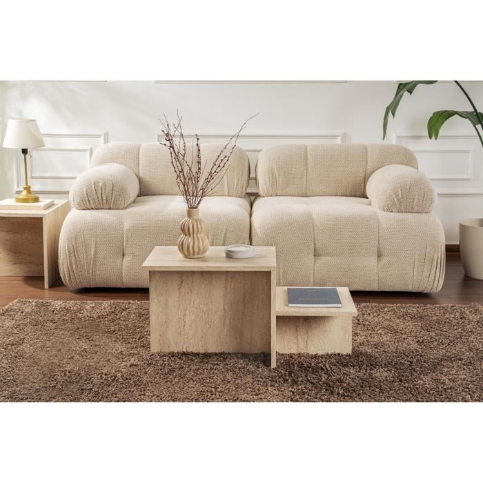 HARMONY Coffee Table - Rectangular - Travertine Effect - 80 x 40 x 40 cm