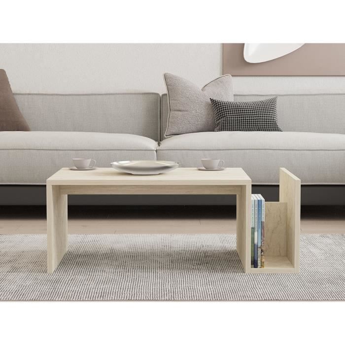 MEMO Rectangular Coffee Table - Travertine Marble Effect - 86.8 x 32.4 x 50 cm