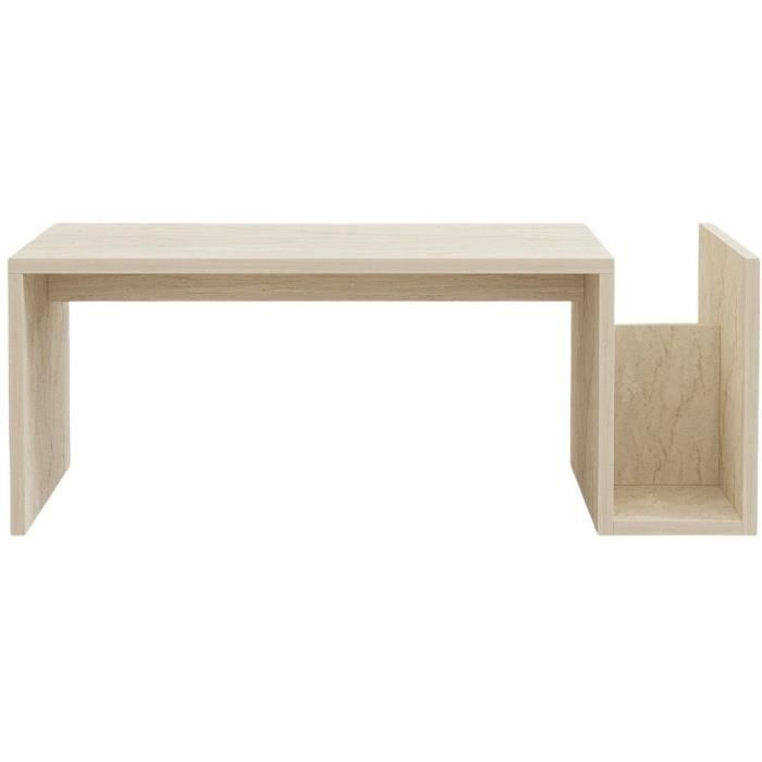 MEMO Rectangular Coffee Table - Travertine Marble Effect - 86.8 x 32.4 x 50 cm