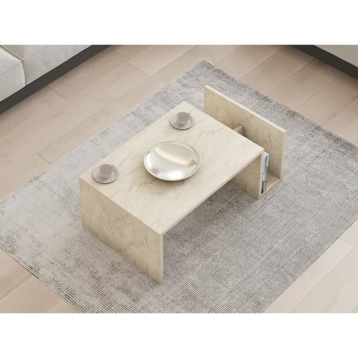 MEMO Rectangular Coffee Table - Travertine Marble Effect - 86.8 x 32.4 x 50 cm