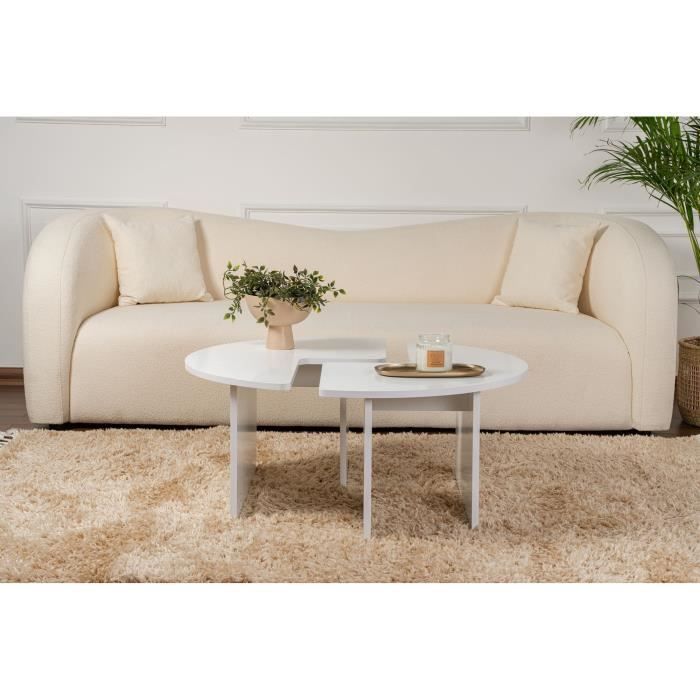 MOIRA Coffee Table - Round - Natural White - Ø90 x H41 cm