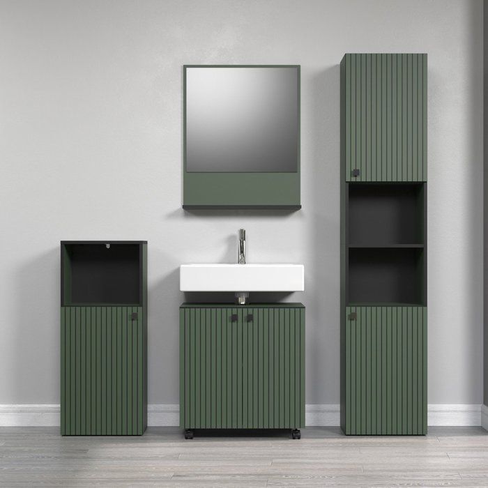 PURE BLISS Bathroom Column - Sage Green and Black Decor - L40 x H186 x D31cm