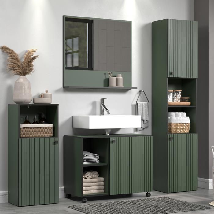 PURE BLISS Bathroom Column - Sage Green and Black Decor - L40 x H186 x D31cm