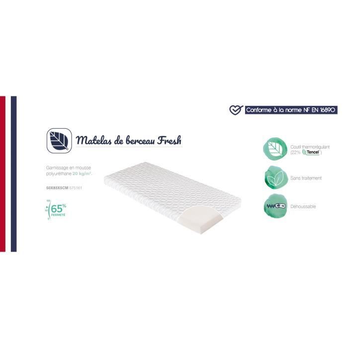 CANDIDE Fresh Crib Mattress - 50 x 83 x 5 cm - Ideal for Co-sleeping 50x83x5cm