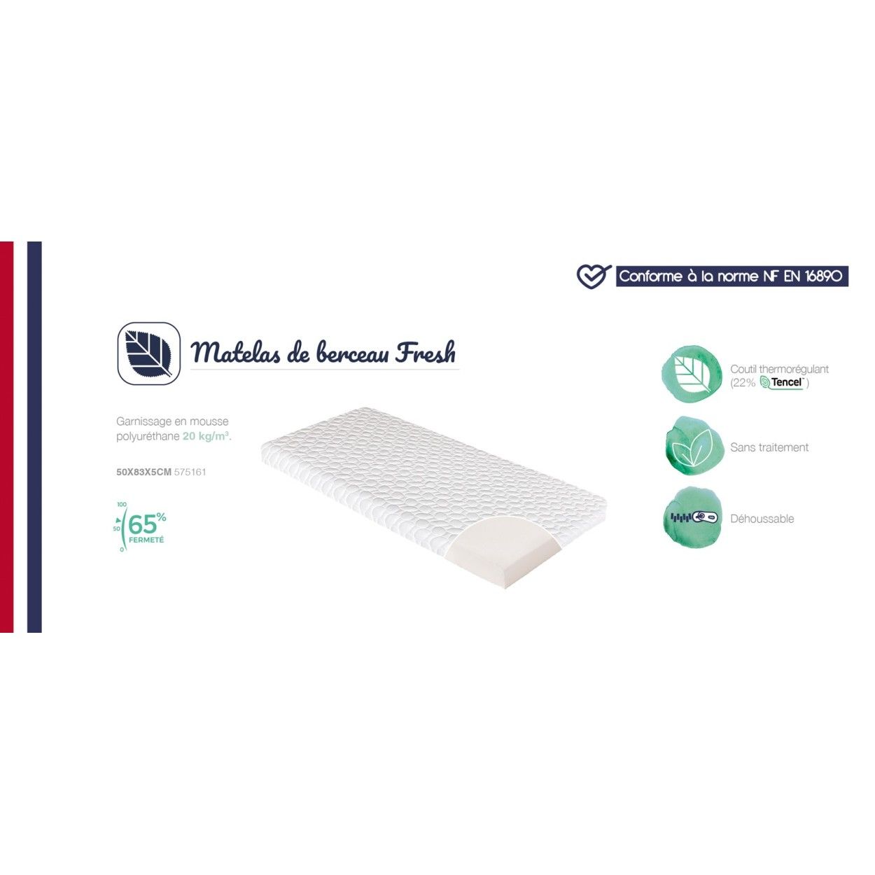 CANDIDE Fresh Crib Mattress - 50 x 83 x 5 cm - Ideal for Co-sleeping 50x83x5cm