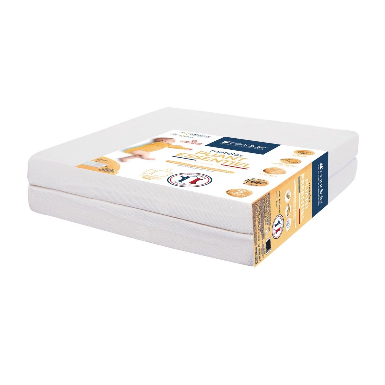 Folding baby mattress - CANDIDE - 60x120x7 cm - Essential - Made in France 2-Part