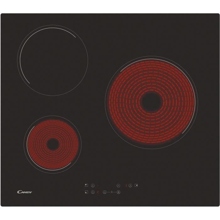 Plaque de cuisson vitrocéramique CANDY CH63CT - 3 foyers - L 60cm - Noir