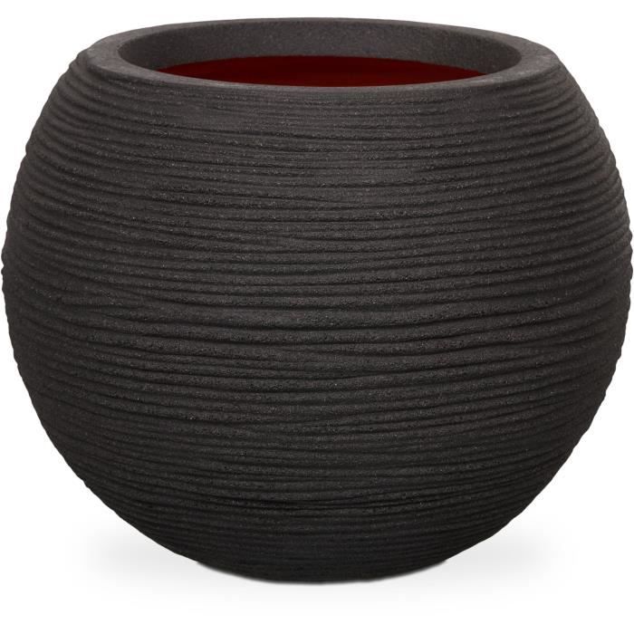 CAPI EUROPE Round Flower Pot NATURE RIB - 40 x 32 cm - Black