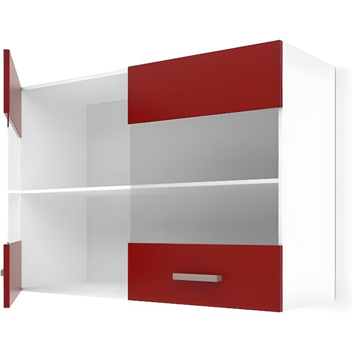 ULTRA Glass-Fronted Kitchen Wall Cabinet - Matte Red - W 80 cm