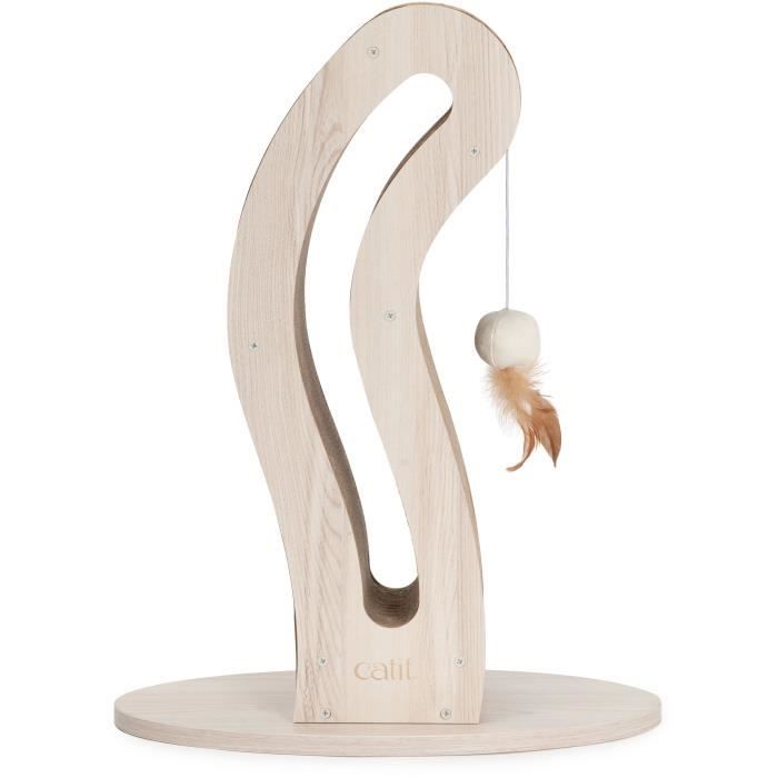 CATIT Pixi Cat Tail Scratching Post with Fabric Ball and Feather - Natural Oak Look