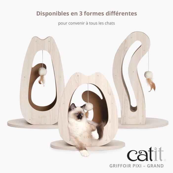 CATIT Pixi Cat Tail Scratching Post with Fabric Ball and Feather - Natural Oak Look