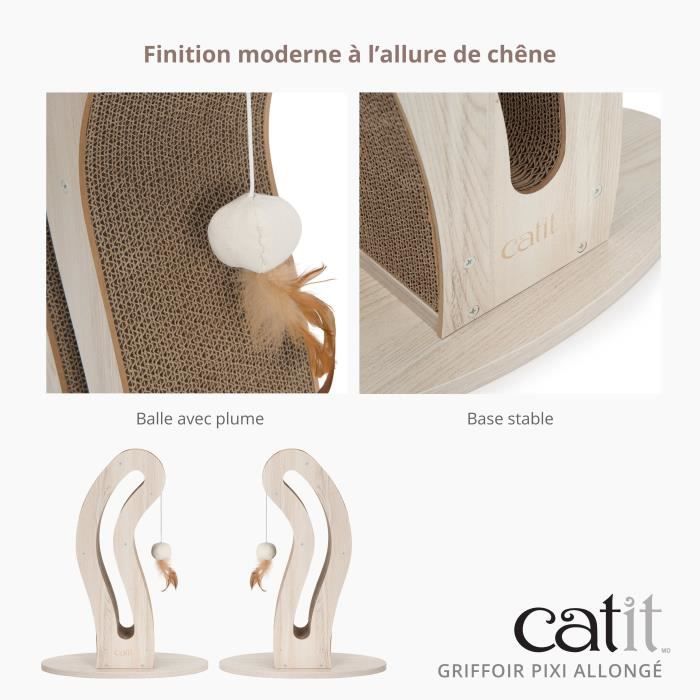 CATIT Pixi Cat Tail Scratching Post with Fabric Ball and Feather - Natural Oak Look