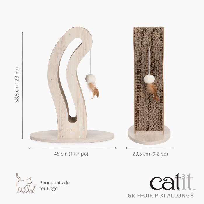 CATIT Pixi Cat Tail Scratching Post with Fabric Ball and Feather - Natural Oak Look