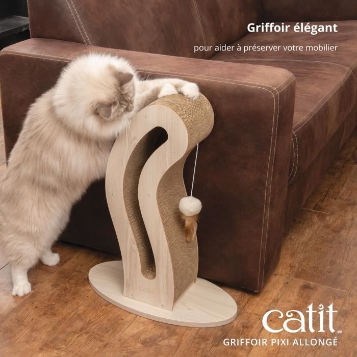 CATIT Pixi Cat Tail Scratching Post with Fabric Ball and Feather - Natural Oak Look