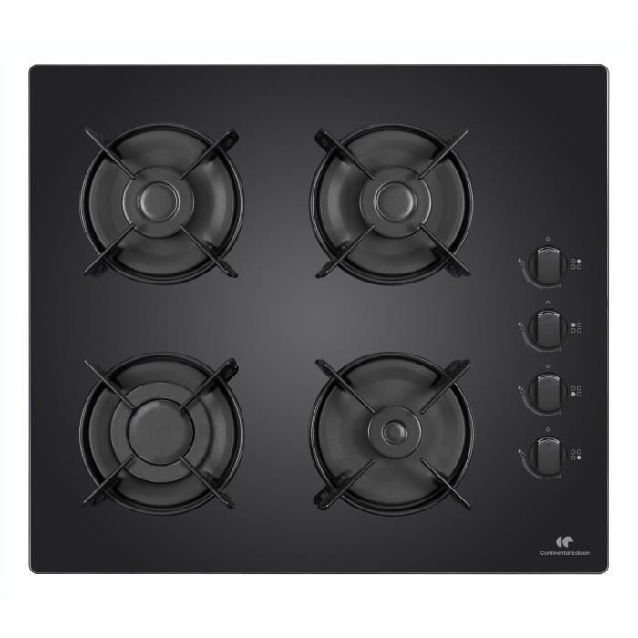 CONTINENTAL EDISON Gas Hob - 4 Burners - 59.4 x 52.3 cm - Black Glass 4-burner
