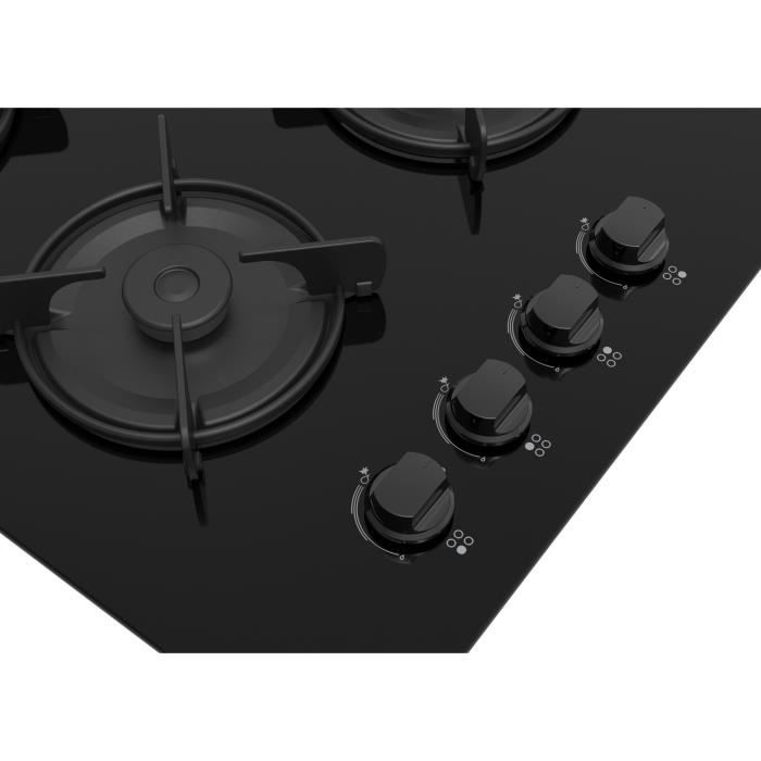 CONTINENTAL EDISON Gas Hob - 4 Burners - 59.4 x 52.3 cm - Black Glass 4-burner