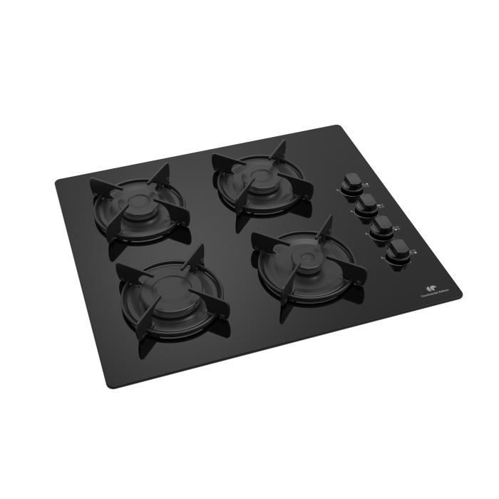 CONTINENTAL EDISON Gas Hob - 4 Burners - 59.4 x 52.3 cm - Black Glass 4-burner