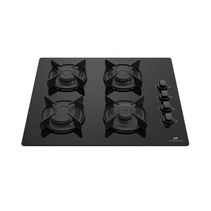 CONTINENTAL EDISON Gas Hob - 4 Burners - 59.4 x 52.3 cm - Black Glass 4-burner
