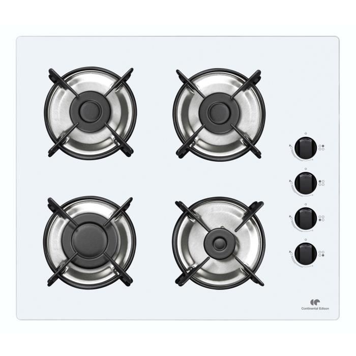 CONTINENTAL EDISON Gas Hob - 4 Burners in White Glass 4-burner