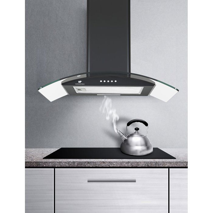 CONTINENTAL EDISON Decorative Cooker Hood - Black/Glass - 60 x 47 x 50.84 cm - CEH60GB2