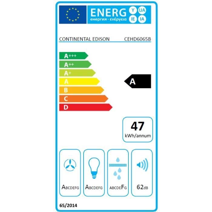 CONTINENTAL EDISON CEHD6065B Black Cooker Hood - 60 cm - A Energy Rating W60