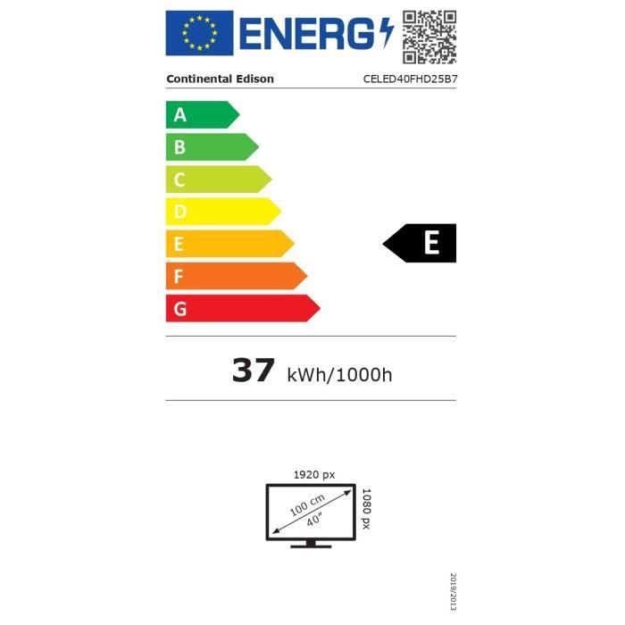 TV LED FHD - CONTINENTAL EDISON - 40 (102 cm) - 2xHDMI, 2xUSB - Noir - CELED40FHD25B7