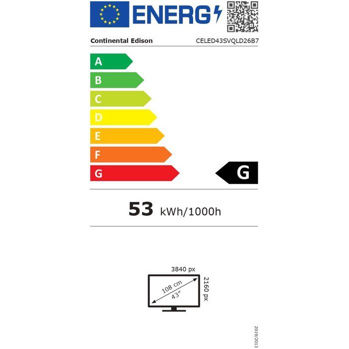 CONTINENTAL EDISON CELED43SVQLB26B7 - LED UHD QLED TV 43 inch (108 cm) - 3x HDMI, 2x USB - White 3xHDMI 2xUSB