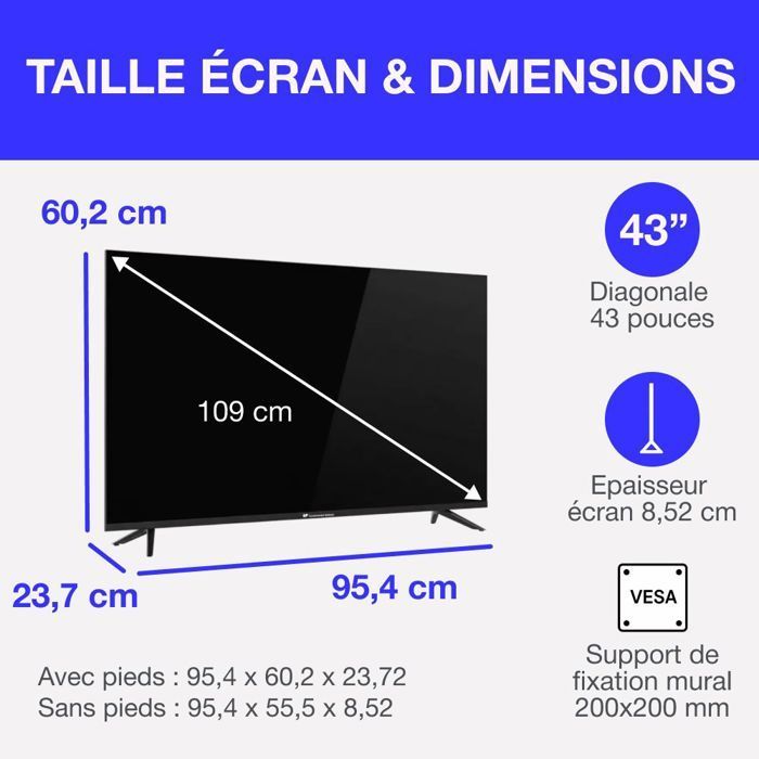 CONTINENTAL EDISON QLED TV - CELED43SVQLD25B6 - 43" (109 cm) - UHD 4K - SMART VIDAA 3xHDMI 2xUSB