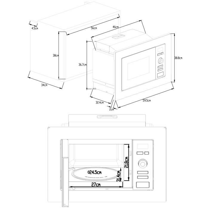 CONTINENTAL EDISON MO20IXEG Built-in Microwave Oven with Grill - 20 L - Stainless Steel