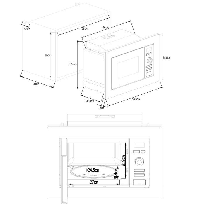 CONTINENTAL EDISON MO20IXES Built-in Microwave Oven - Black and Stainless Steel - 20 L W59.5 D34.5
