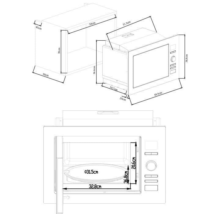 CONTINENTAL EDISON CEMO25GEB2 Built-in Grill Microwave Oven, 25 L, Black W59.5 D40