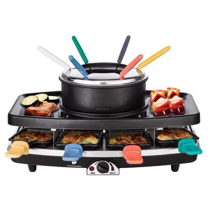 CONTINENTAL EDISON Raclette and Fondue Set - CERFG86B - Serves 8 People - Black