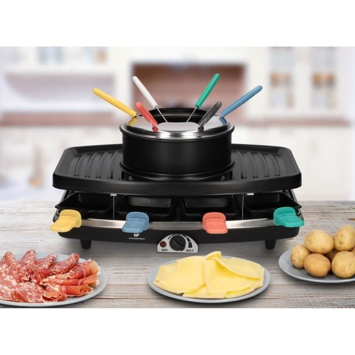 CONTINENTAL EDISON Raclette and Fondue Set - CERFG86B - Serves 8 People - Black