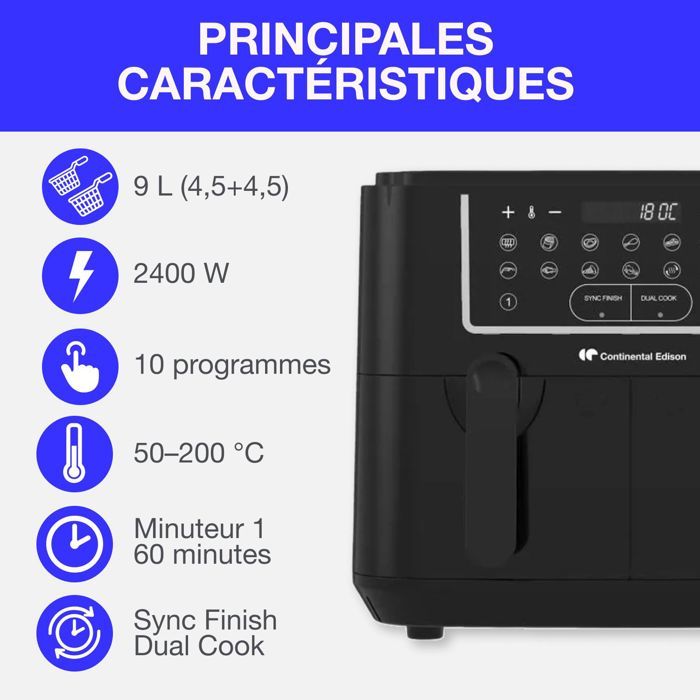 CONTINENTAL EDISON CERFRSH24002CB Air Fryer - 9 L Capacity - 2400W - Black