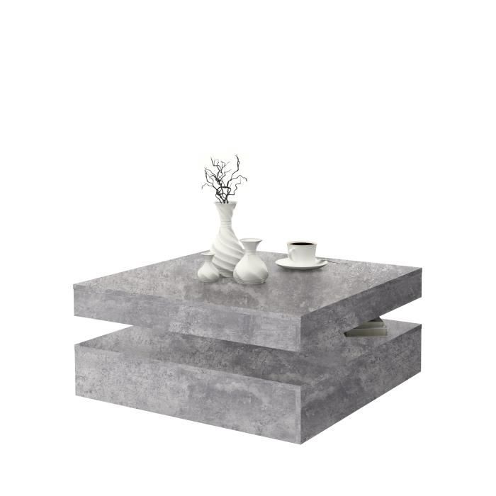 COFFEE Square Swivel Coffee Table - Light Grey Concrete Effect - 78 x 78 x 35.4 cm