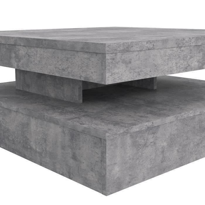 COFFEE Square Swivel Coffee Table - Light Grey Concrete Effect - 78 x 78 x 35.4 cm