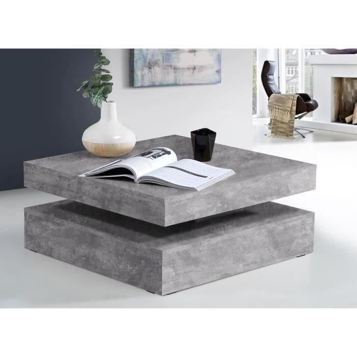 COFFEE Square Swivel Coffee Table - Light Grey Concrete Effect - 78 x 78 x 35.4 cm