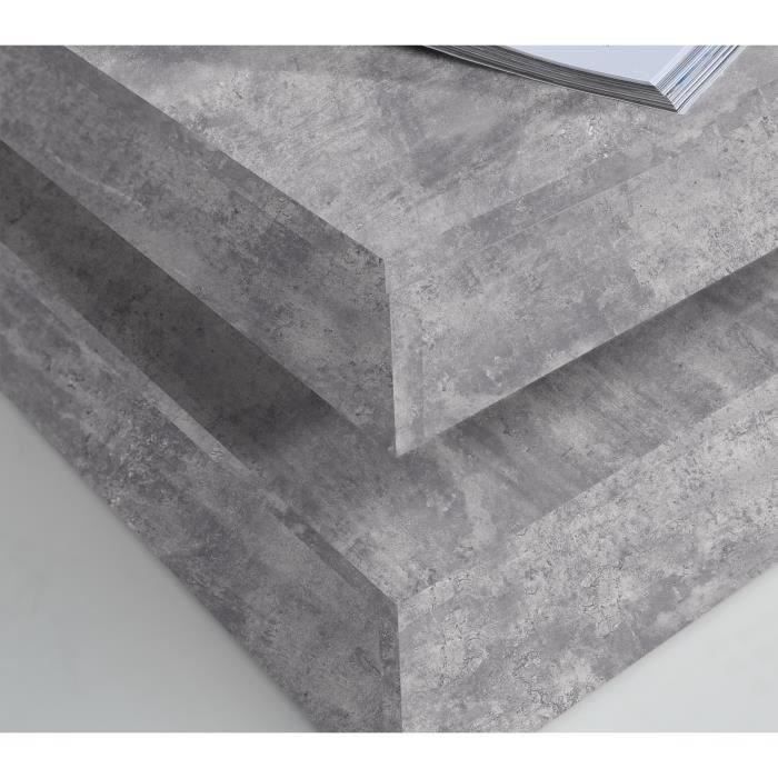 COFFEE Square Swivel Coffee Table - Light Grey Concrete Effect - 78 x 78 x 35.4 cm