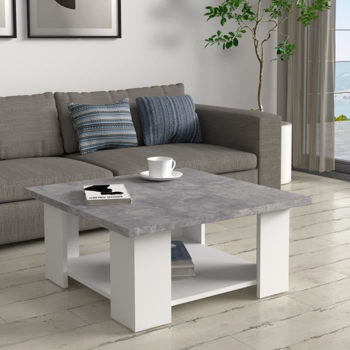 PILVI Coffee Table - White and Light Concrete - 67 x 67 x 31 cm